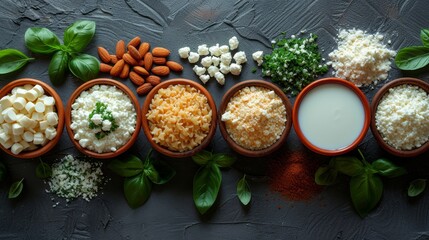Obraz na płótnie Canvas Calcium Incorporate dairy products like milk, yogurt, and cheese, as well as fortified plant-based alternatives AI generated