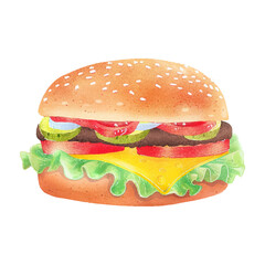 cheese burger white background watercolor (17)