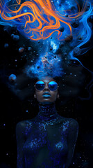 Naklejka premium Black woman in the cosmos, concept art
