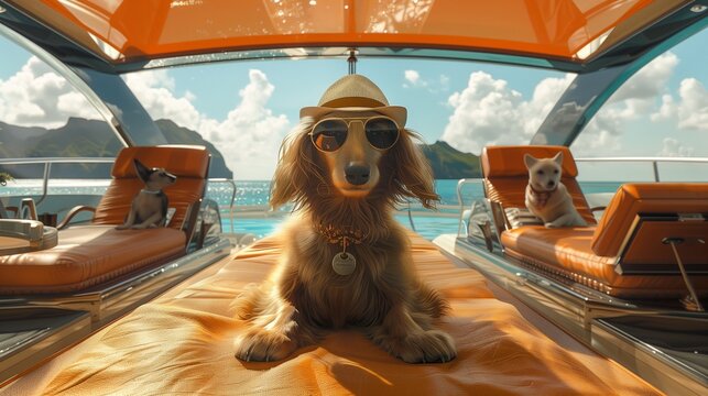 A  dog in life travels the world in style, jet-setting to exotic destinations aboard private yachts and luxury liners. Generative AI