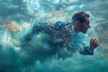 An athlete glides underwater with dynamic motion, showcasing the intensity and focus required in competitive swimming