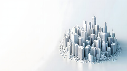 3d isometric city on white background with copy space