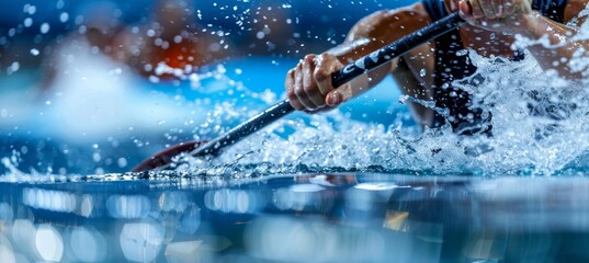 Canoeist s precise paddle grip displays control in olympic sport, emphasizing skill and focus
