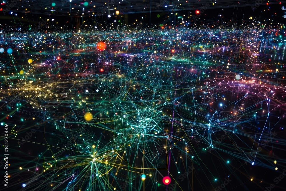 Aufkleber a large room illuminated by a plethora of colorful lights, creating a mesmerizing visual display, a 