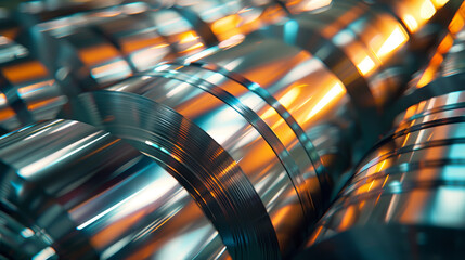 The image is of a series of metal tubes that are shiny and reflective