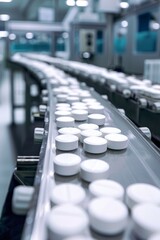 Obraz premium Robotic pharmaceutical line for vitamins, supplements, and medicine tablets in indoor plant