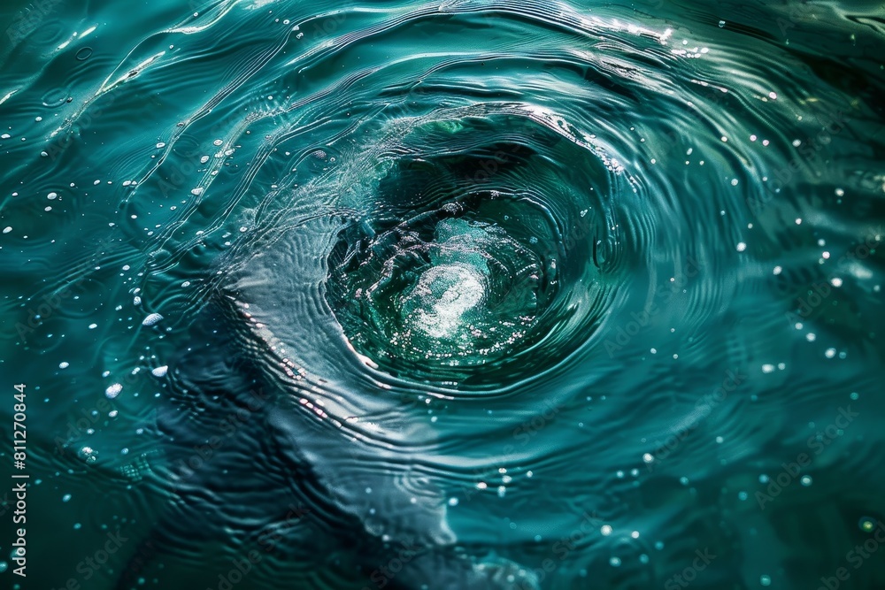 Poster a large body of water featuring a mesmerizing wave spiraling upwards, a mesmerizing spiral pattern c