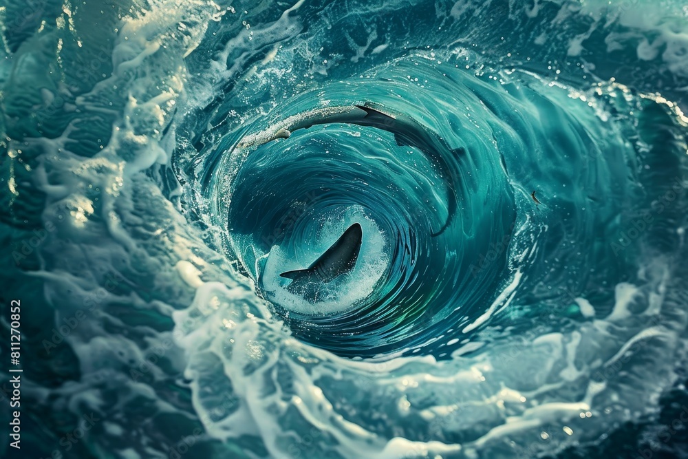 Poster a large blue wave surges in the middle of the ocean, creating a mesmerizing sight with its powerful 