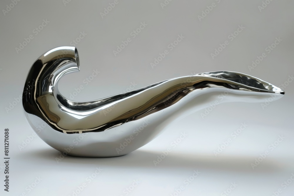 Poster a silver vase featuring a unique curved design on its surface, a metallic object with a sturdy handl