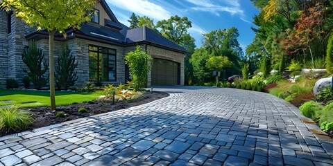 Preserving a Modern Home's Driveway by Sealing Bricks. Concept Driveway maintenance, Brick sealing, Home improvement, Exterior care, Preserving aesthetics