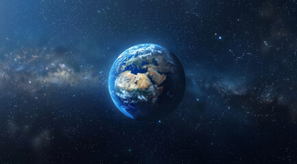 Obraz premium Galaxy, space and earth in solar system with dark background of universe for adventure, exploration or fantasy. Cosmos, night and wallpaper of interstellar orbit for astrology, astronomy or planet