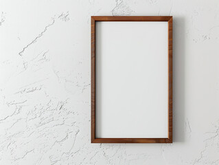 Blank 4x3 vertical picture frame on white wall