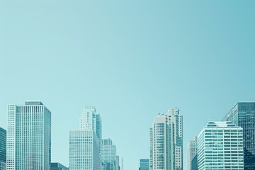 Obraz premium Urban Skyline With Tall Buildings, A minimalist city skyline, emphasizing the clean lines and shapes of the buildings against a clear blue sky
