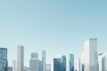 Fototapeta premium A large body of water surrounded by tall buildings in a minimalist city skyline, A minimalist city skyline, emphasizing the clean lines and shapes of the buildings against a clear blue sky