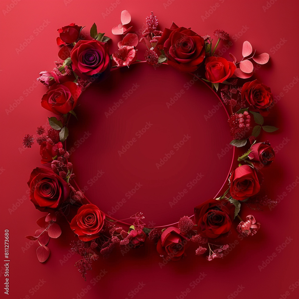 Wall mural top view valentines day festive decoration including festive flowers with western feelings