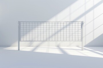 A white soccer goal stands in a stark white room, creating a minimalist design, A minimalist design...