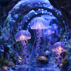 Mesmerizing Underwater Glow of Ethereal Jellyfish in Tranquil Marine Landscape
