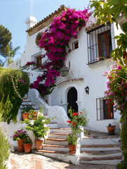 Fototapeta premium Spanish traditional Mediterranean style white house, realistic image