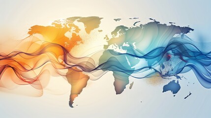 Colorful Abstract World Map Trade Connections