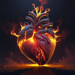 3d Human Heart Best smoke and light colors 3d illustration, isolated on black background