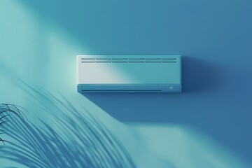 A wall mounted air conditioner installed on a blue wall, A minimalist representation of air conditioner controls and settings