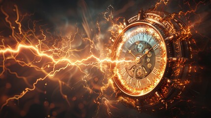explore the science fiction concept of time travel through a glowing clock design