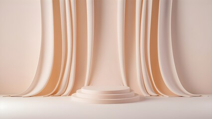 Minimalistic silk like beige background with beige 3D podium for product photography background