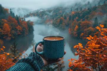 cup of tea in forest. Created with Ai