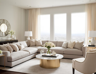 Contemporary Living Space featuring Dove-Gray Sectional Sofa and Marble Coffee Table