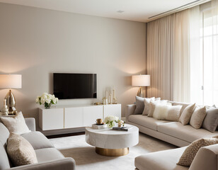 Elegant Lounge with Plush Dove-Gray Sectional Sofa and Marble Coffee Table