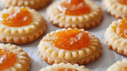 Shortbread cookies topped with peach jam filling