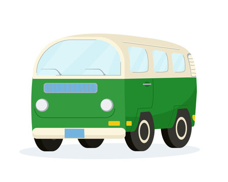 Funny old retro style green vintage classic car icon art. Template design. Flat vector illustration isolated on white background