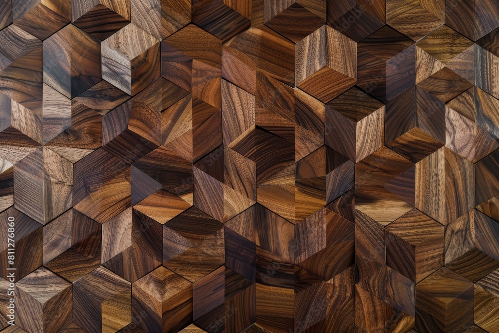 Poster a wooden wall featuring a diverse array of geometric shapes and sizes, a modern geometric pattern in