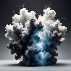 smoke explosions with lightnings isolated on white background