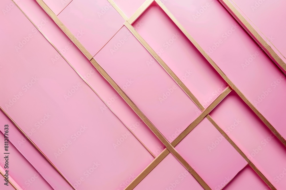 Sticker detailed view of a pink wall adorned with elegant gold lines, creating a stylish and modern aestheti