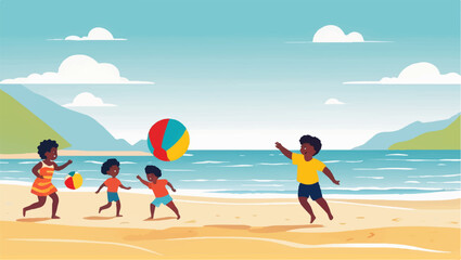 Fototapeta premium Summer Fun: Children Playing with Beach Ball Vector