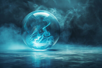 "Mystical Crystal Ball: Dark Blue Smoky Background"