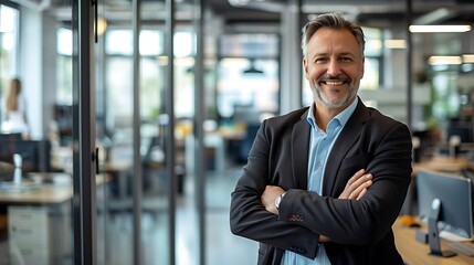Fototapeta premium a man with a beard and wearing a suit with his arms crossed.