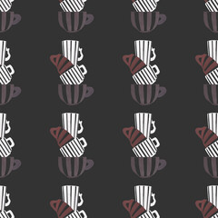 Creative decorative flat banner on black background. Abstract gouache texture. Color concept. Seamless pattern of striped cups service
