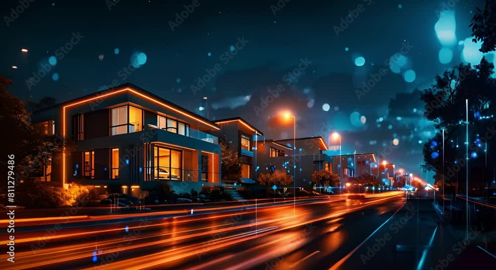 Poster smart city with digital infrastructure rapid data network and futuristic smart homes. concept smart 
