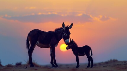 Obraz na płótnie Canvas donkey at sunset 