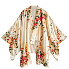 A Floral Kimono with Wide Sleeves isolated on white background