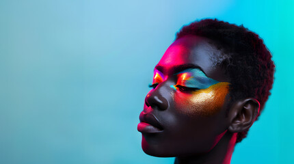 Bright Makeup Woman Portrait. Generative AI