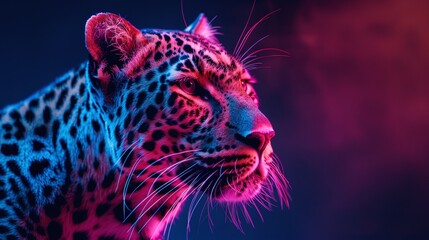 city lights, wild spirit: a photo of a leopard under neon lights