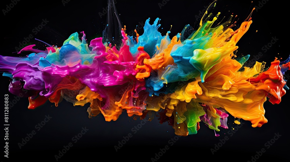 Poster macro shot of colorful paint splashes in motion