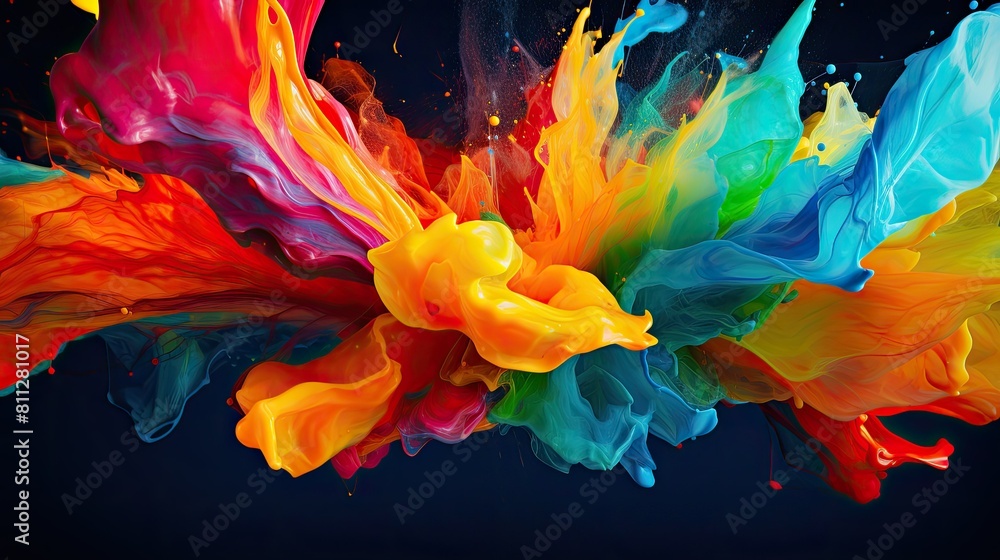 Poster macro shot of colorful paint splashes in motion
