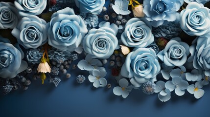 Blue Roses on Wooden Table