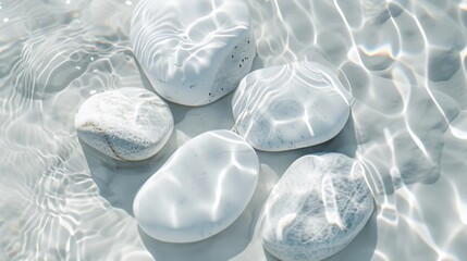 Transparent and clean white water and stones