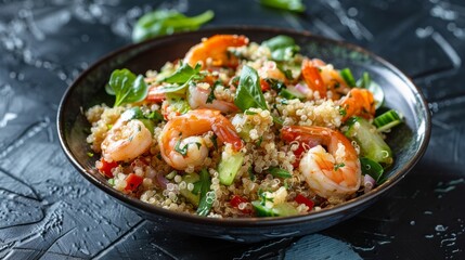 American cuisine. California quinoa salad with shrimp and crab.