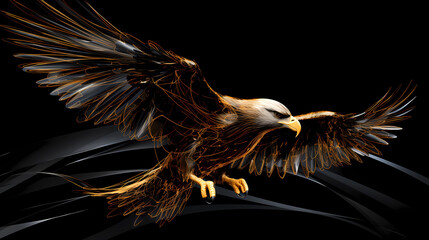 Hawk Eagle Animal Plexus Neon Black Background Digital Desktop Wallpaper HD 4k Network Light Glowing Laser Motion Bright Abstract	